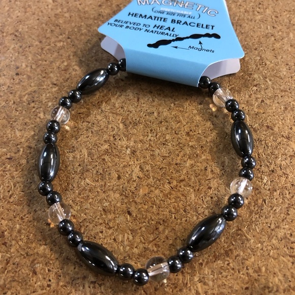 Magnetic Hematite Bracelet, Beaded Gemstone Stretchable Crystal Bracelet - Picture 3 of 3
